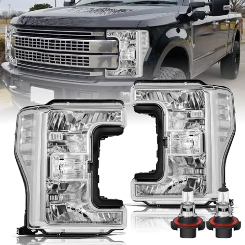 Aosky Halogen Headlights for 2017-19 Ford F250 F350 F450 F550 Super Duty - color: Chrome Housing with Clear Reflector, size: Bulbs Included