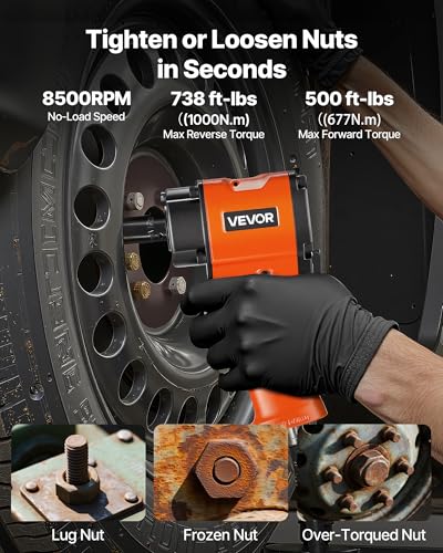 VEVOR 1/2-Inch Air Impact Wrench, Up to 738 ft-lbs Nut-busting Torque, Stubby Size & Lightweight Pneumatic Impact Gun for Auto Repairs and Maintenance - size: 5.9 x 7.1 x 2.4 in, style: 1/2" Stubby Size