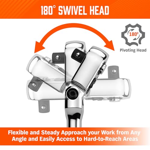 10-Piece Flex-Head Ratchet Set, 1/4", 3/8" & 1/2" Drive Socket Wrenches, 90-Tooth Quick-Release Reversible Low-Profile, Extension Bars (4", 10", 6") & 4 Adapters for Automotive, Bike, and Home Repair - color: 10pcs Ratchet Set Silver