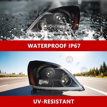 LED Headlights Assembly for 2003-2009 Lexus GX470, Projector Headlamp with Black Housing, Direct Replacement OEM Style w/o Sport Package, Driver Side - size: Left