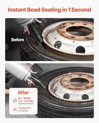 VEVOR Portable Tire Bead Seater, 1.6 Gal / 6 L Air Bead Blaster, Handheld Tire Inflator Tool, 87-116 PSI Operating Pressure, Trigger Seating Inflator for Car, Compact SUV, Light Truck, E-Bike, RV, ATV - size: 1.6 Gal / 6 L