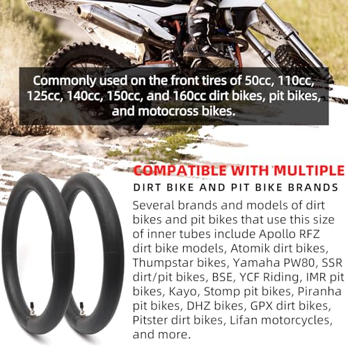 AR-PRO (2-Pack) 2.5/2.75-14” Replacement Dirt Bike Inner Tubes - 60/100-14” Tire Tubes for 50cc to 160cc Dirt and Pit Bikes - Compatible with Apollo RFZ, Atomik, Thumpstar, and More - size: 2.5/2.75-14", TR4 Valve