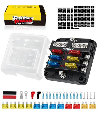 6 Way Fuse Block, Fuse Blocks 12 Volt Automotive with LED Indicator Water Resistant Marine Fuse Panel, Fuse Box 12V with 12 Blade Fuses for 12V/24V Auto Boat RV Golf Cart Truck Car Marine - color: 6 Way Fuse Block