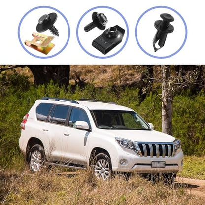 100 PCS Car Body Fasteners Assortment Kit, Bumper Fender Splash Guard Screws Bolts U-Nuts, Universal for Most Cars, Trucks, SUVs (Black)