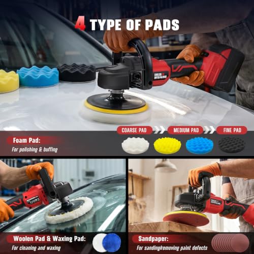 Rotary Buffer Polisher Kit for Milwaukee 18V/M18 Battery (Tool Only) - color: Red