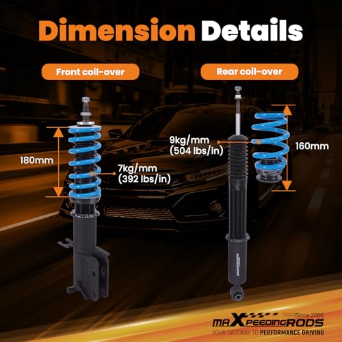 maXpeedingrods Coilover for Pontiac GTO 2004-2006, for Holden Monaro 2002-2006, 24 Levels Damper Adjustable Coilovers Suspension Kit Strut, Height Adjustable T6 Upgraded Lowering Kits Blue