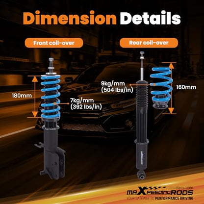 maXpeedingrods Coilover for Pontiac GTO 2004-2006, for Holden Monaro 2002-2006, 24 Levels Damper Adjustable Coilovers Suspension Kit Strut, Height Adjustable T6 Upgraded Lowering Kits Blue