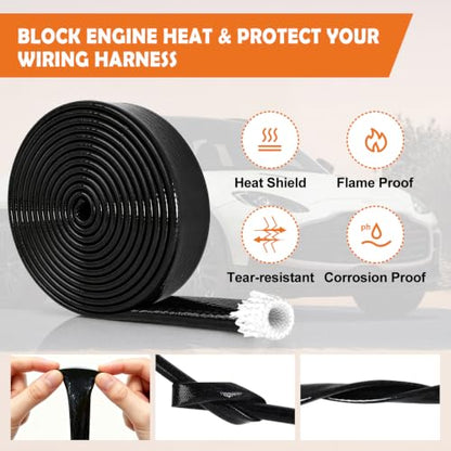 Silicone Fuel Line & Wire Heat Shield Sleeve for Automotive, 1"I.D. x 5FT - size: 1" I.D. x 5FT