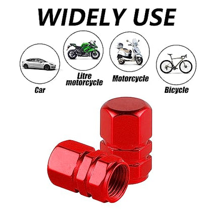Alpmosn Aluminum Tire Stem Valve Caps Wheel Valve Covers Car Dustproof Tire Cap Cover Accessories, Universal for SUV, Car, Bike and Motorcycle, Hexagon Shape (4PCS Red) - color: Red