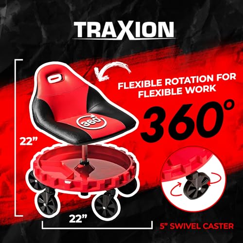 Traxion 2-700 ProGear Mobile Rolling Gear Seat W/Equipment Tray and Five All-Terrain 5" Casters - color: Red