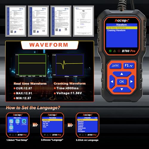 BT60 PRO 2–120Ah Battery Tester 6V/12V/24V 100–3000 CCA QR Report - color: Black-Orange