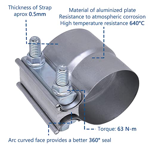 Exhaust Pipe Clamp 4.0 Inch Butt Joint Exhaust Clamp for 4" ID to 4" OD Pipe with Seal Band Clamp Sleeve 3 Inch Width Aluminized Steel Plate (2PCS) - color: 4.0 in - 2 Pcs