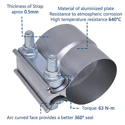 Exhaust Pipe Clamp 4.0 Inch Butt Joint Exhaust Clamp for 4" ID to 4" OD Pipe with Seal Band Clamp Sleeve 3 Inch Width Aluminized Steel Plate (2PCS) - color: 4.0 in - 2 Pcs