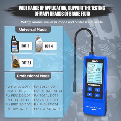 Brake Fluid Tester Digital Automotive Moisture Boiling Point Detector for DOT3,DOT4,DOT5.1 Brake Fluid with 2.8" Display, Audible Alarm, High-Precision Probe B10