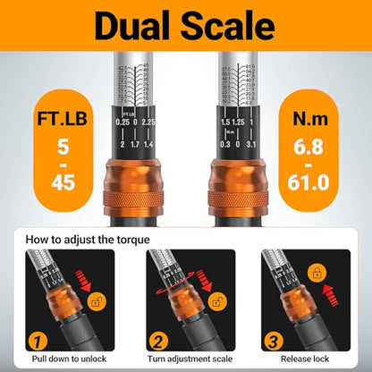 3-Piece Click Torque Wrench Set, 1/4, 3/8 and 1/2 Inch, 2.3-230 Nm | ±3% Accuracy, 20-240 in.lb, 5-45 ft.lb, 10-170 ft.lb, 72-Tooth Ratchets, Cr-V Steel, Extension Bars and Storage Case - size: 1/4" 3/8" 1/2" Drive, 6-Piece Kit