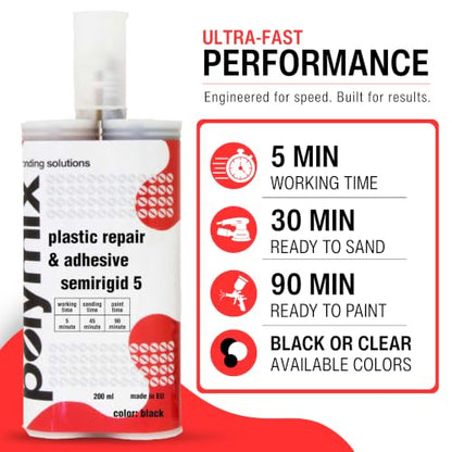 Polymix Universal Semi-Rigid Automotive Multipurpose Plastic Repair and Adhesive 200ml Cartridge & Two Application Mixing Nozzles