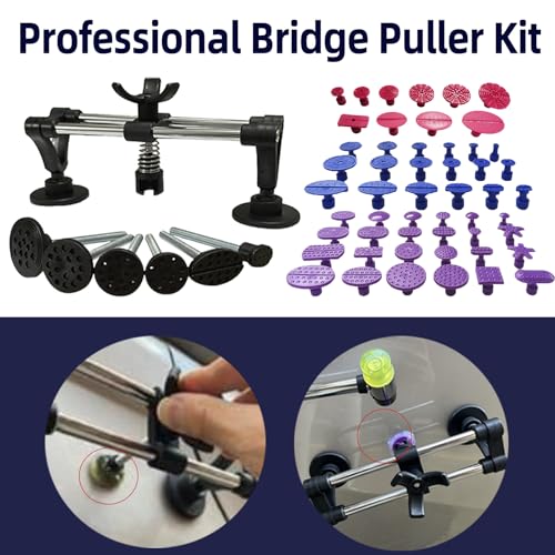 Auto Body Dent Puller Kit for Dent Removal with Red Dent Lifter,T-Bar,Slide Hammer,Bridge Puller and More for Paintless Dent Removal Kit (104pcs-with dent Light)