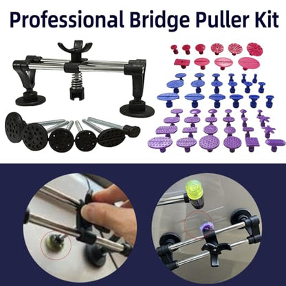 Auto Body Dent Puller Kit for Dent Removal with Red Dent Lifter,T-Bar,Slide Hammer,Bridge Puller and More for Paintless Dent Removal Kit (104pcs-with dent Light)