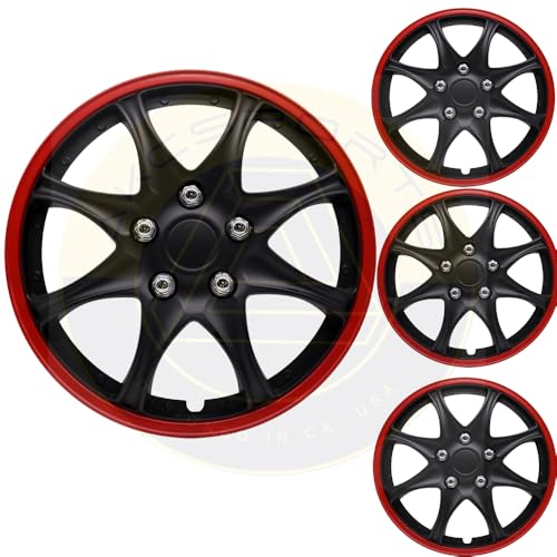 Akcsport Premium Hubcaps Wheel Covers for Toyota Nissan Kia Volkswagon 15 inch to 17 inch (Red JDM Style, 15 Inch) - size: 15 Inch, style: Red JDM style