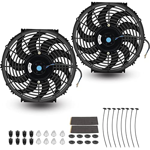 2PCS 12 Inch Universal Slim Push Pull Electric Radiator Cooling Fan - color: Black, size: 12 inch