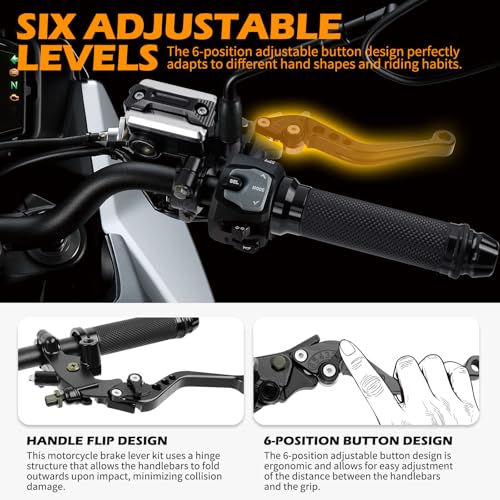DREAMIZER Universal 7/8" 22mm Motorcycle Handlebar Brake Master Cylinder Clutch Levers CNC Left & Right Set + Hand Grips Compatible with Harley Honda Kawasaki Yamaha Suzuki (Black) - color: Black