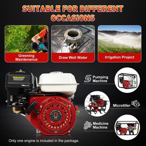 200CC Engine,6.5HP 4 Stroke Gas Motorcycle Go Kart Engine Horizontal Shaft Small Engines Motor OHV Air Cooled Pullstart for Go Kart Pumping Machines, Microtillers, Log Splitter Lawn Mower