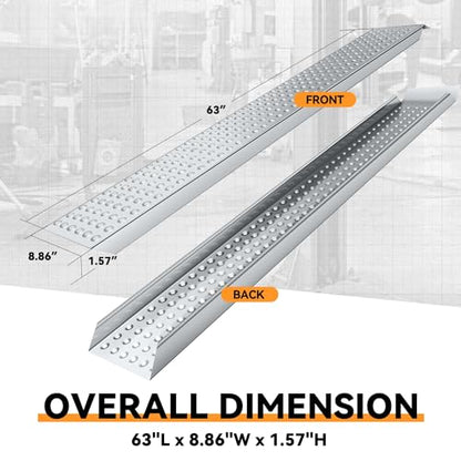 Auto Dynasty 2PCS 63" x 9" Heavy Duty Loading Ramps 880Lbs for Truck ATVs - size: 63" (Silver)