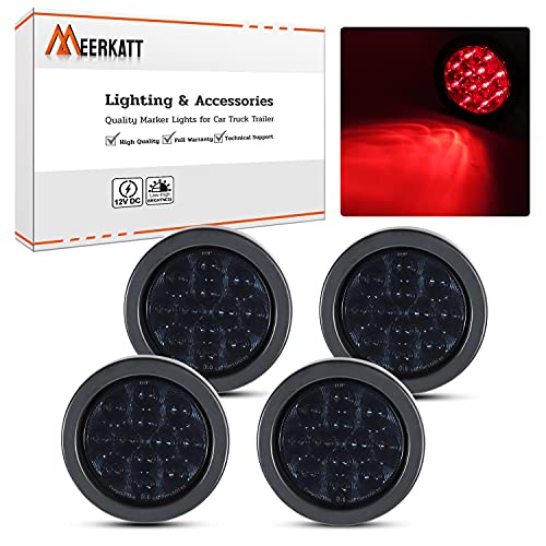 Meerkatt 4 Inch Smoked Lens Red Light Round 12 LED Brake Stop Tail Lights Plug & Rubber Surface Mount Truck Trailer RV Tow ATV Bus Van Pickup Car 12v DC Universal (Pack of 4) GA12 - color: Smoked/Red