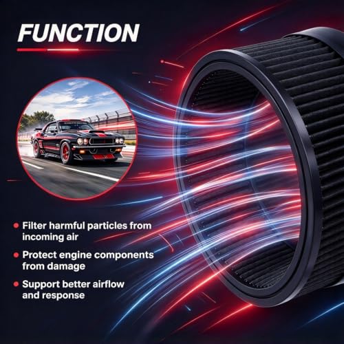 14"x2" Round Air Cleaner Filter Element High Flow (Black) - size: 14" x 2" Black