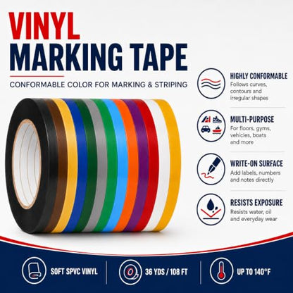 GGR Supplies CVT-536 White Vinyl Floor Marking Tape, 4 x 36 Yards - color: White, size: 4 in. x 36 yds.