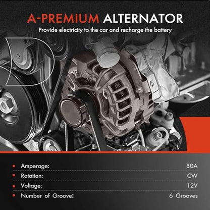 A-Premium Alternator, 12V 80A 6-Groove Pulley CW, Compatible with Nissan