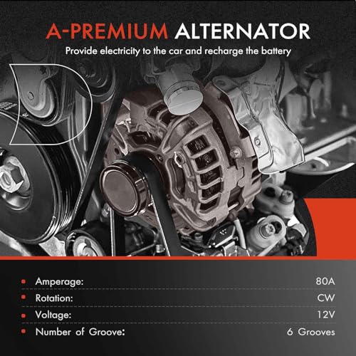 A-Premium Alternator, 12V 80A 6-Groove Pulley CW, Compatible with Nissan