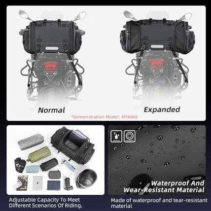 Rhinowalk Motorcycle Tail Bag Expandable Motorcycle Travel Luggage 45L Waterproof All Weather/Trunk/Rack Bag with Sissy Bar Straps-Black - size: Black 33-45L