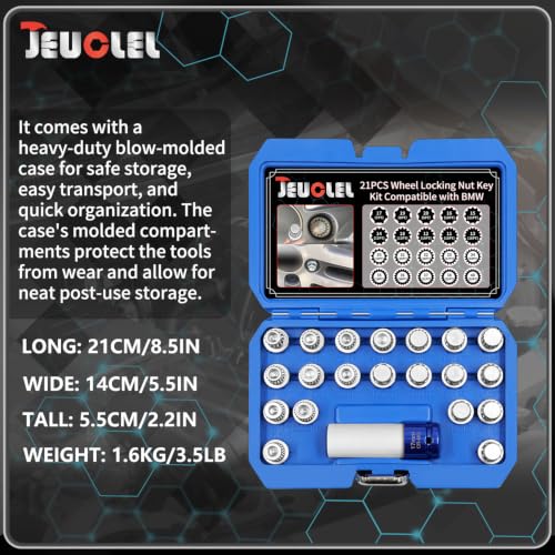 21PCS Wheel Locking Nut Key Kit Compatible with BMW, Nut Removal - size: - Complete Set (21 Pcs)