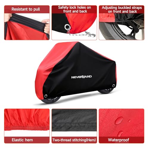NEVERLAND Motorcycle Cover Waterproof Outdoor Heavy Duty with 2 Lock-Holes - color: Red, size: L