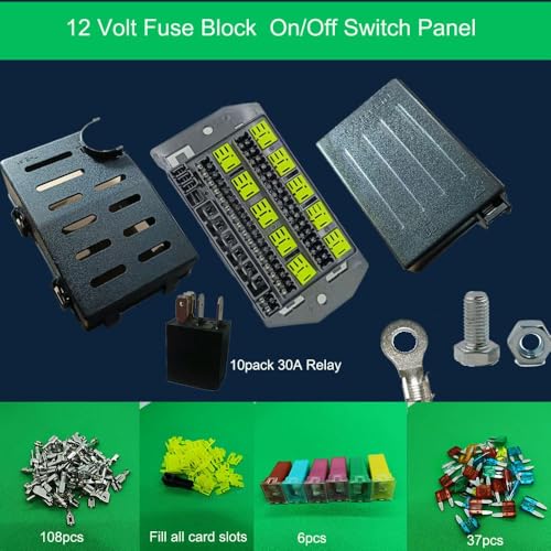 12V24VRelay Fuse Block with 10Pack 5Pin 30A Relays Slots 40 ATC/ATO Fuse Universal Circuit Control Relay System Box Controller Manual Dimmable 12V24V On/Off Switch Panel for Car SUV Truck