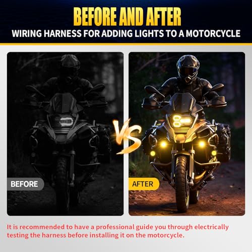 JHE Motorcycle Led Light Wiring Harness Kit,Driving Light Switch, With Waterproof Motorcycle Light Switch, Used To Control Led Light Bar/Driving Light/Fog Light Wiring Harness For Motocycle,3 MODE.