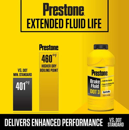 Prestone AS401Y Brake Fluid DOT 3, 32 fl oz., Pack of 12