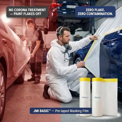 Pre-Taped Masking Film for Car Painting – 3 Pack Painters Plastic Sheeting with Automotive Tape and Drape, Paint Plastic Covering Cars, Appliance, Windows and Furniture Protection (59 Inch) - size: 59 Inch