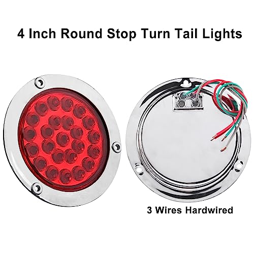4" Inch Round Led Trailer Tail Lights Back-up Reverse 24 LED Flange Mount