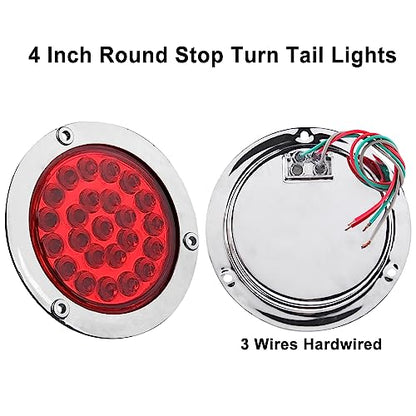 4" Inch Round Led Trailer Tail Lights Back-up Reverse 24 LED Flange Mount