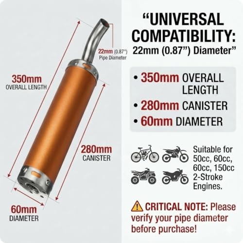 BADASS SHARKS 22mm Exhaust Muffler 2-Stroke 50cc-150cc Dirt Bike Scooter - color: Yellow