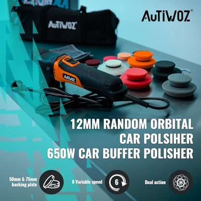 AUTIWOZ Mini 2/3inch Car Buffer Polisher, 12mm Random Orbital DA Kit - size: k2