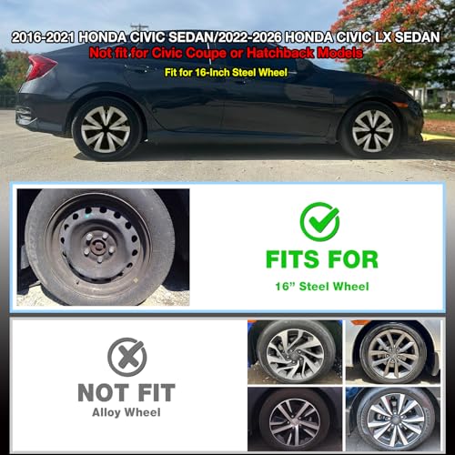 Hubcaps Wheel Covers for 2016-2026 Honda Civic Sedan 16inch - color: Silver & Glossy Black