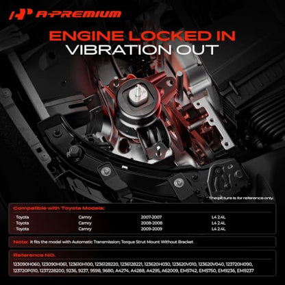 A-Premium Engine Motor and Transmission Mount Kit, with Torque Strut Mount - style: 2007-2011 Camry L4 2.4L Automatic