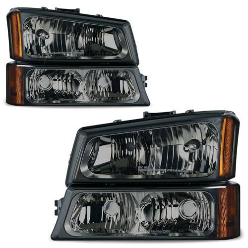 AUTOSAVER88 Headlights Assembly Compatible with 2003-2006 Chevy Silverado Avalanche 1500 1500HD 2500 2500HD 3500 Black Housing Amber Reflector - color: Black Housing Amber Reflector Smoke Lens