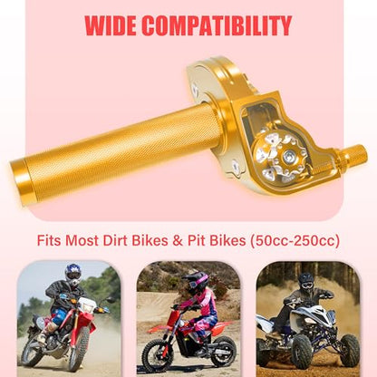 Universal CNC Quick Twist Throttle Kit with Cable for 7/8" Bars - Fits CRF50 70 110 125 230 250, KLX, XR, Pit & Dirt Bike, ATV, Mini Bike (CT200U) (Style - A, Gold) - color: Gold, style: Style - A