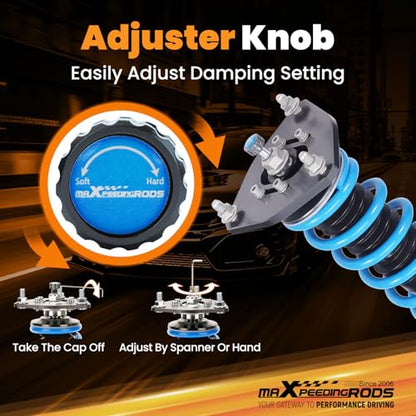 maXpeedingrods Coilover for Mitsubishi Mirage 1997-2001, 24 Levels Damper Adjustable Coilovers Suspension Kit Strut, Height Adjustable Shock Absorrber Struts, T6 Upgraded Lowering Kits Blue