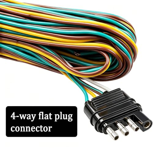 25ft 4 Wire 4-Flat Trailer Light Wiring Harness Extension Kit, Trailer Wiring Harness with 18 Gauge White Ground Wire for Trailers O-016 - size: 25FT