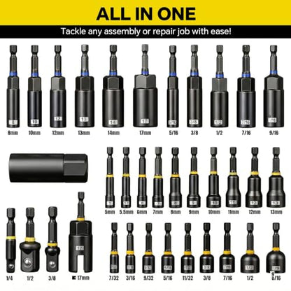 80 Pcs Magnetic Nut Driver Set & Impact Socket Set, Master S2/Cr-V Drill Sockets with Metric & SAE, 1/4" Hex Shank Bits, Extension Holder, Heavy-Duty Organizer Case, Tools Gift for Men